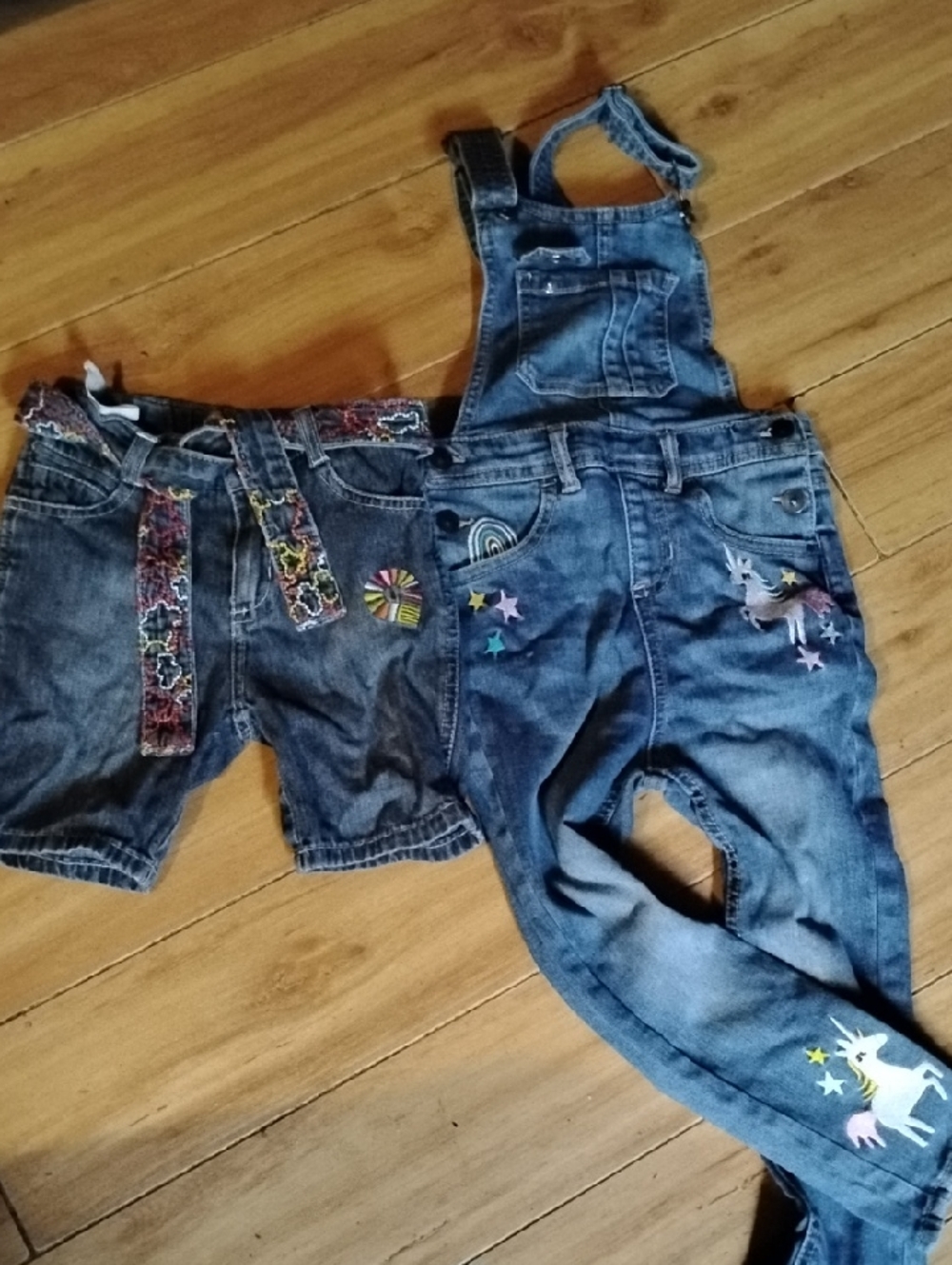 Kids Denim Matching Set with Embroidered Unicorn & Patches